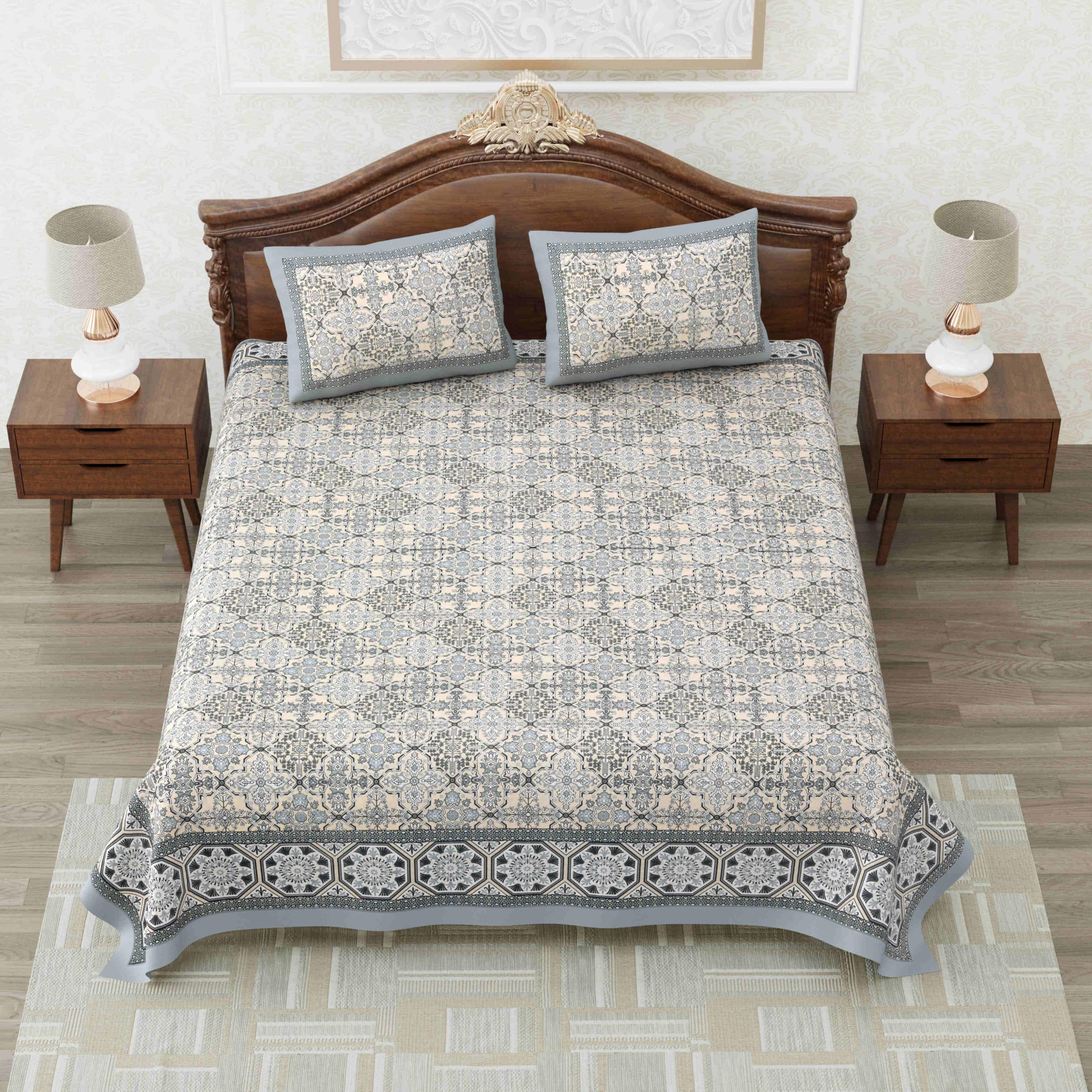 MAFATLAL Pure Cotton Floral Jaipuri King Size Bedsheet for Double Bed with 2 Pillow Covers- 144TC (Blue) (B0D8PRF1LG) Amazon Price History, Amazon Price Tracker