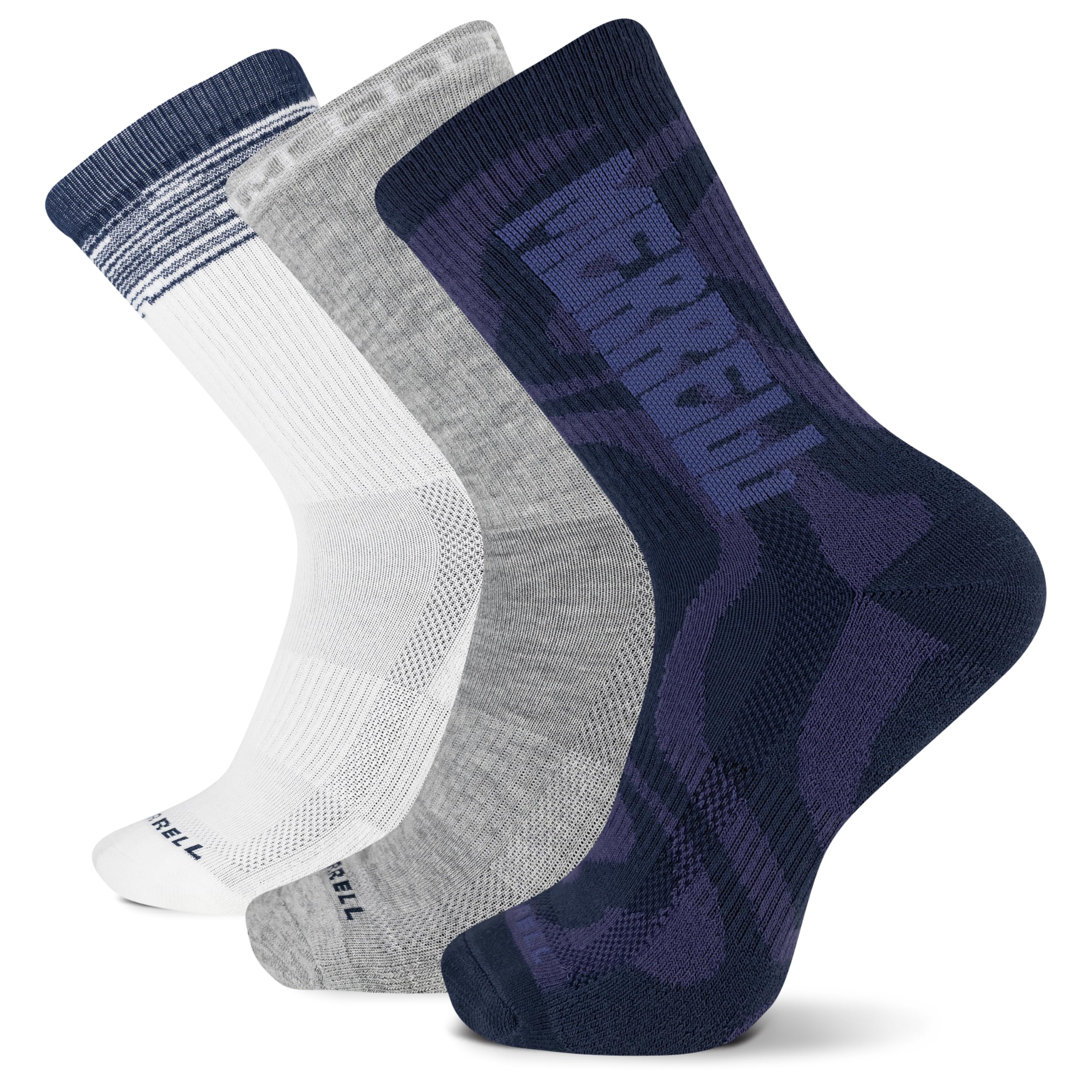 Merrell Repreve Everyday Crew Sock, Navy Assorted, M/L (Women's 10-13 / Men's 9-12)