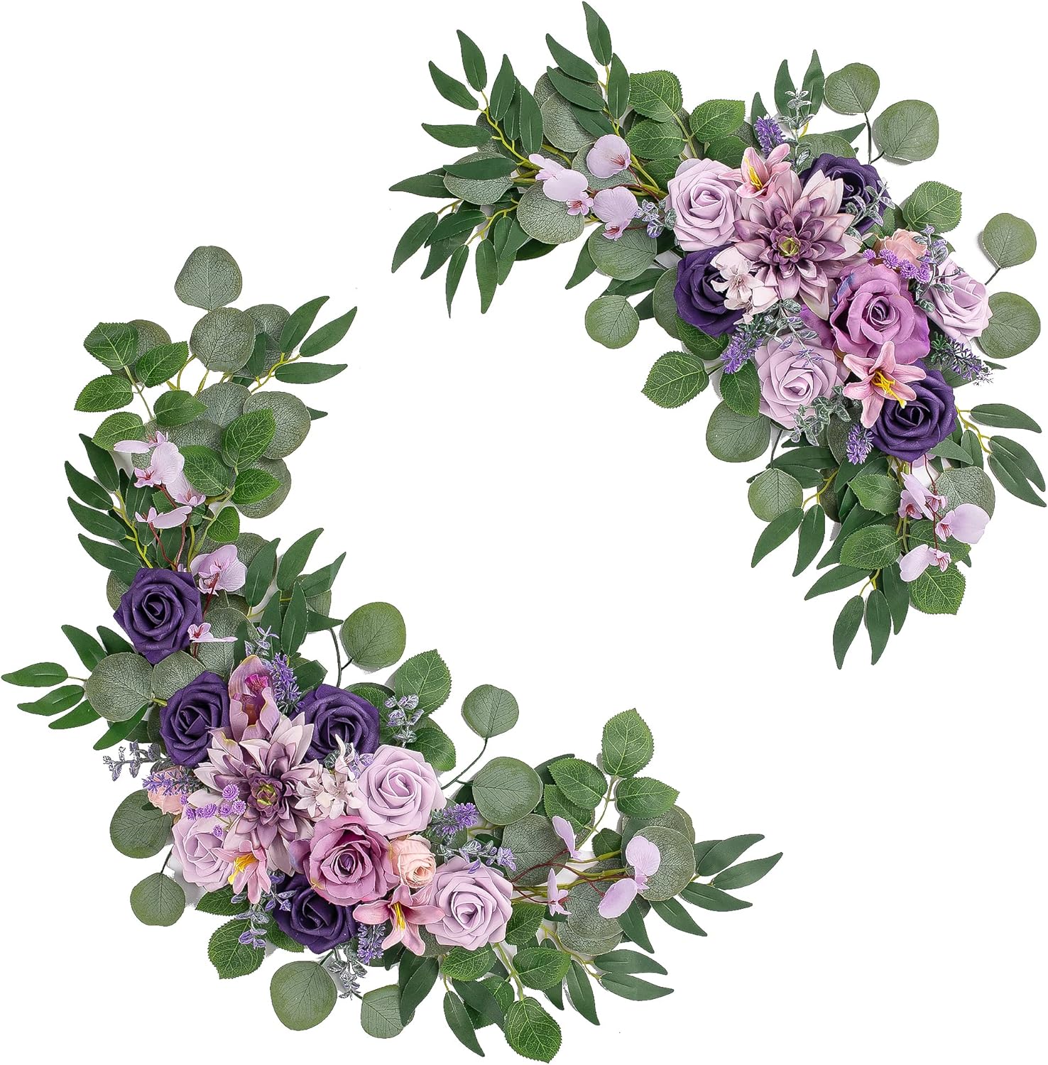 Wedding Arch Flowers, Artificial Flowers for Reception Backdrop and Welcome Ceremony Sign, Large Flower Swag for Noble and Charming Wedding Ceremony Floral Decor - Pack of 2 Purple & Light Purple