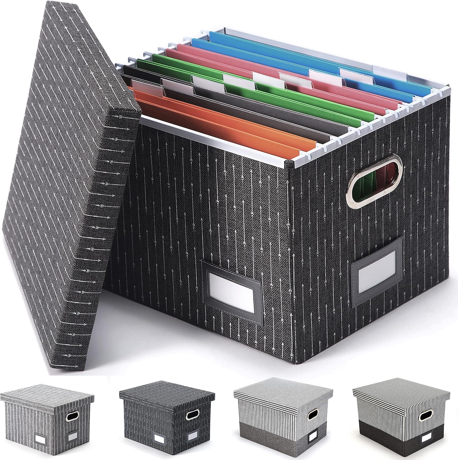 TRIZO Decorative File Organizer Box - Portable Filing Storage System for Documents and Hanging File Folder Organization
