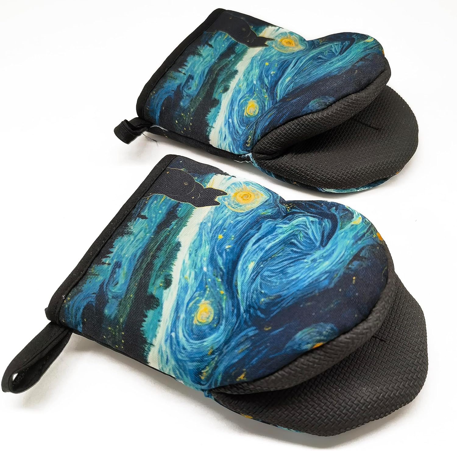 Black Cat Starry Night Oven Mitts, High Heat Resistant Kitchen Oven Gloves, Mini Silicone Oven Mitts, Non-Slip Grip Surfaces and Hanging Loop for Grilling, Baking, Cooking and Microwave, Gift - Image 7