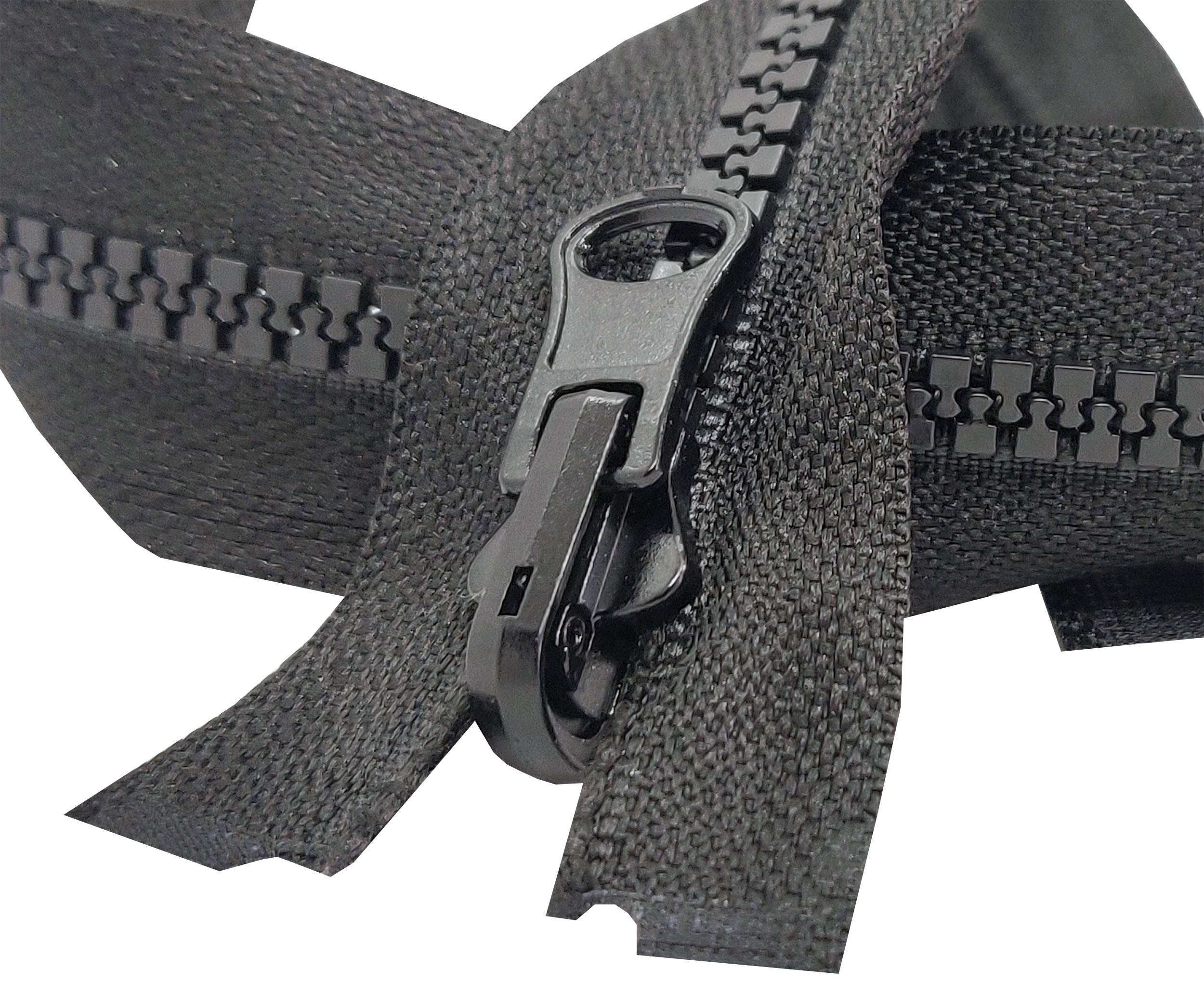 Black Reversible Chunky Zipper Flip Over Fastener for Double Sided Jackets Fleeces Hoodies Open End Size #5 Single Metal Slider Plastic Sturdy Teeth (45cm (17.7''))