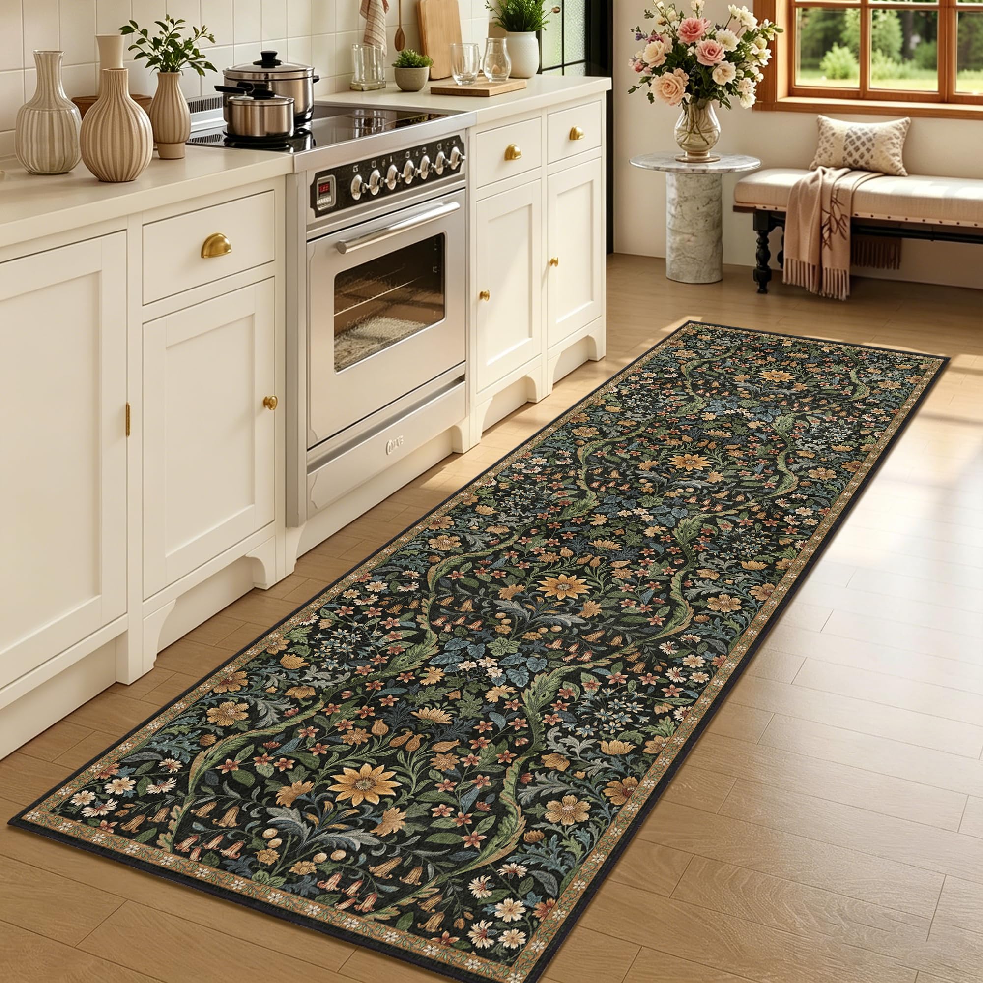 2’6″x 8’Floral Runner Rug for Kitchen Washable Hallway Runner