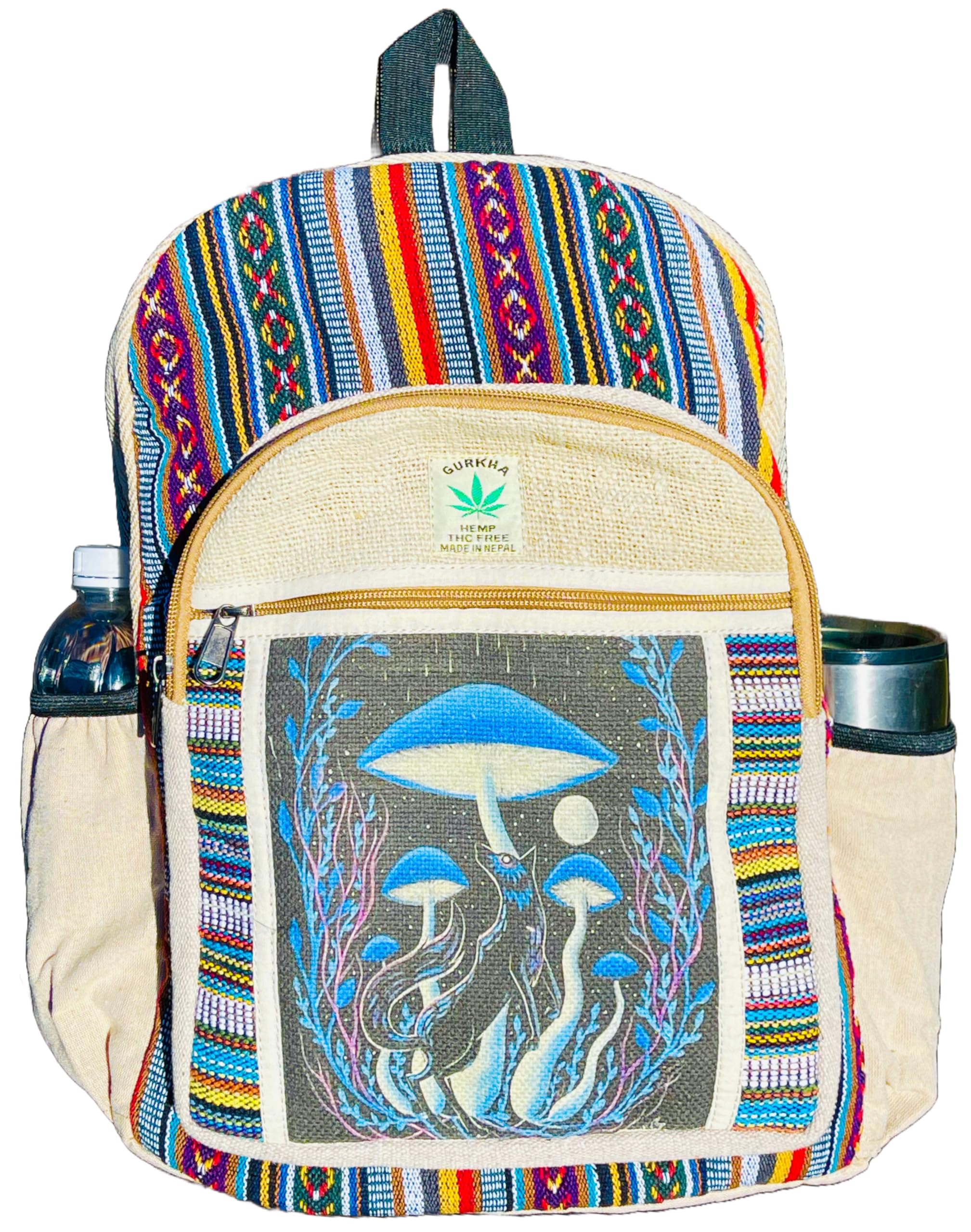 Gurkha Handmade Unique design Himalayan Hemp Backpack 17 IN Large Backpack Hippie, Festival, Hiking & Tablet Backpack - Handmade in Mt. Everest Country Nepal, Mix, 17 X 13 Inch, Backpack