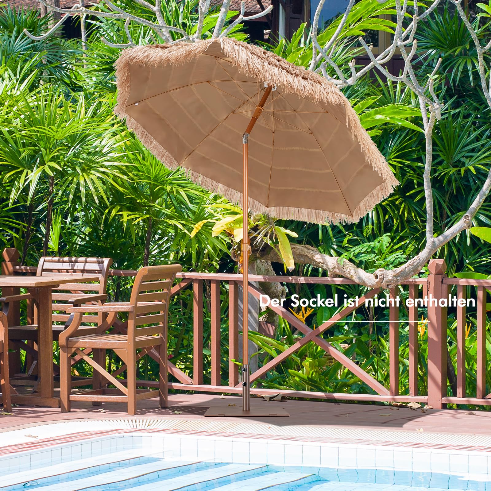 COSTWAY Hawajski parasol przeciwsłoneczny, 208 cm, słomkowy, UPF 50+, możliwość zginania w zakresie 30°, parasol ogrodowy, parasol na taras, na plażę, do ogrodu, na balkon