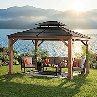 SUNJOY 11x13 Hardtop Gazebo: Cedar Wood Frame, Galvanized Steel Roof, 50 MPH Wind-Resistant Outdoor Patio Canopy