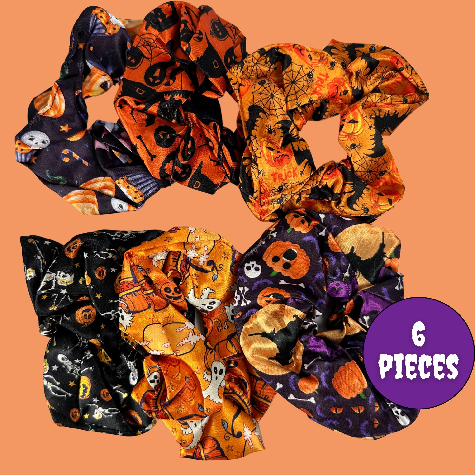Coleteros para el pelo de Halloween, elásticos suaves y elásticos, calabazas, fantasmas y esqueletos, 11.4 cm