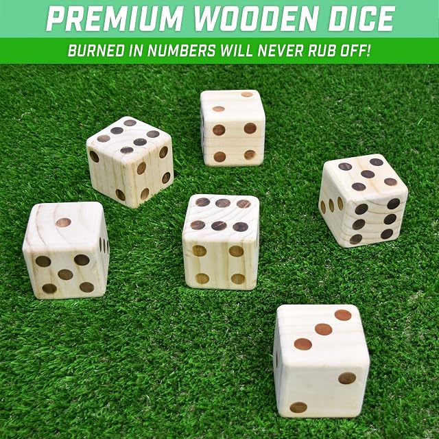 Foto 2 de 7 de GoSports - Juego de dados gigantes de madera de 8,9 cm con marcador Rollzee, incluye 6 dados, marcador…