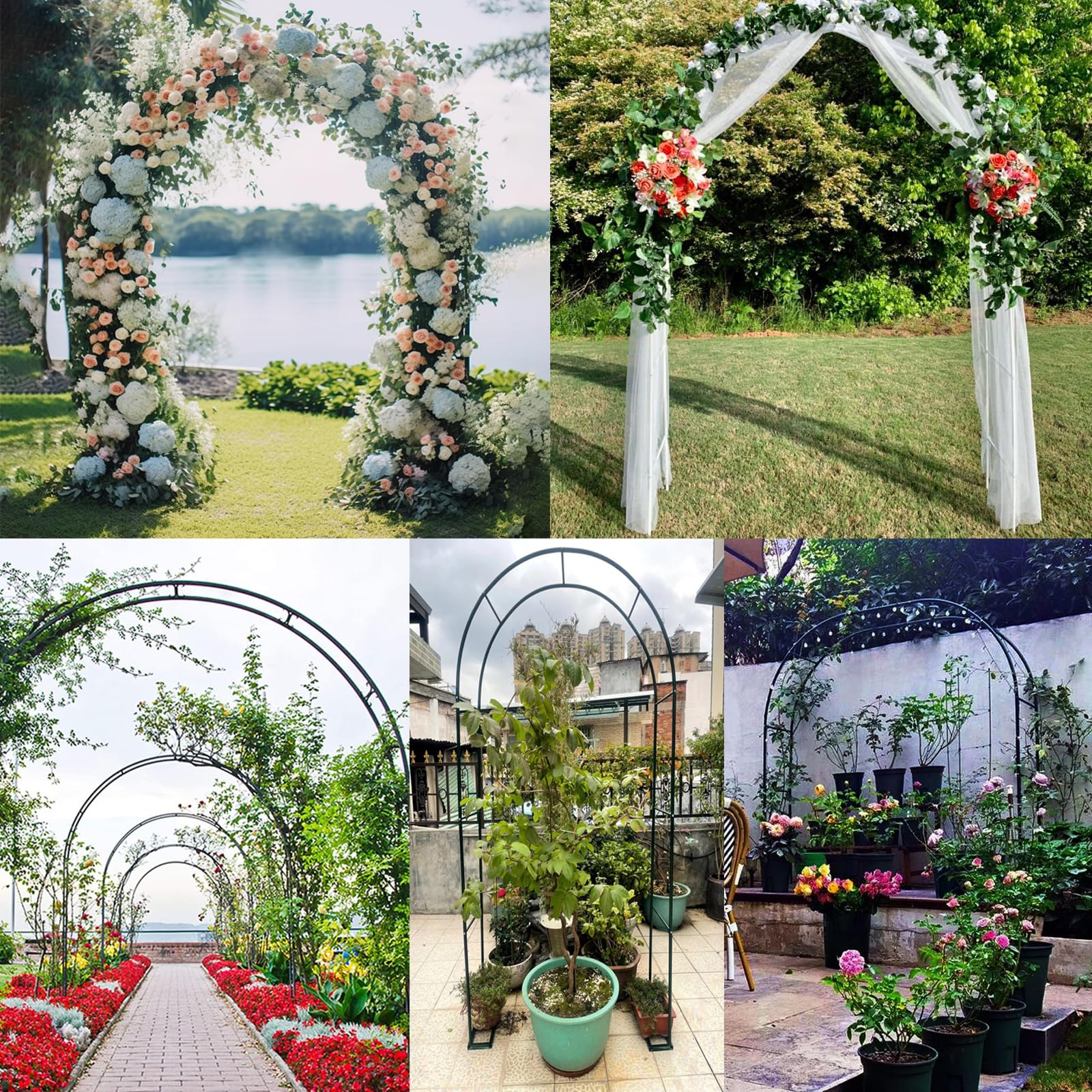 Grande arco da giardino in metallo verde per matrimoni pergolato pergolato pergolato per piante rampicanti all'aperto graticcio arco arco durevole supporto per rose e viti
