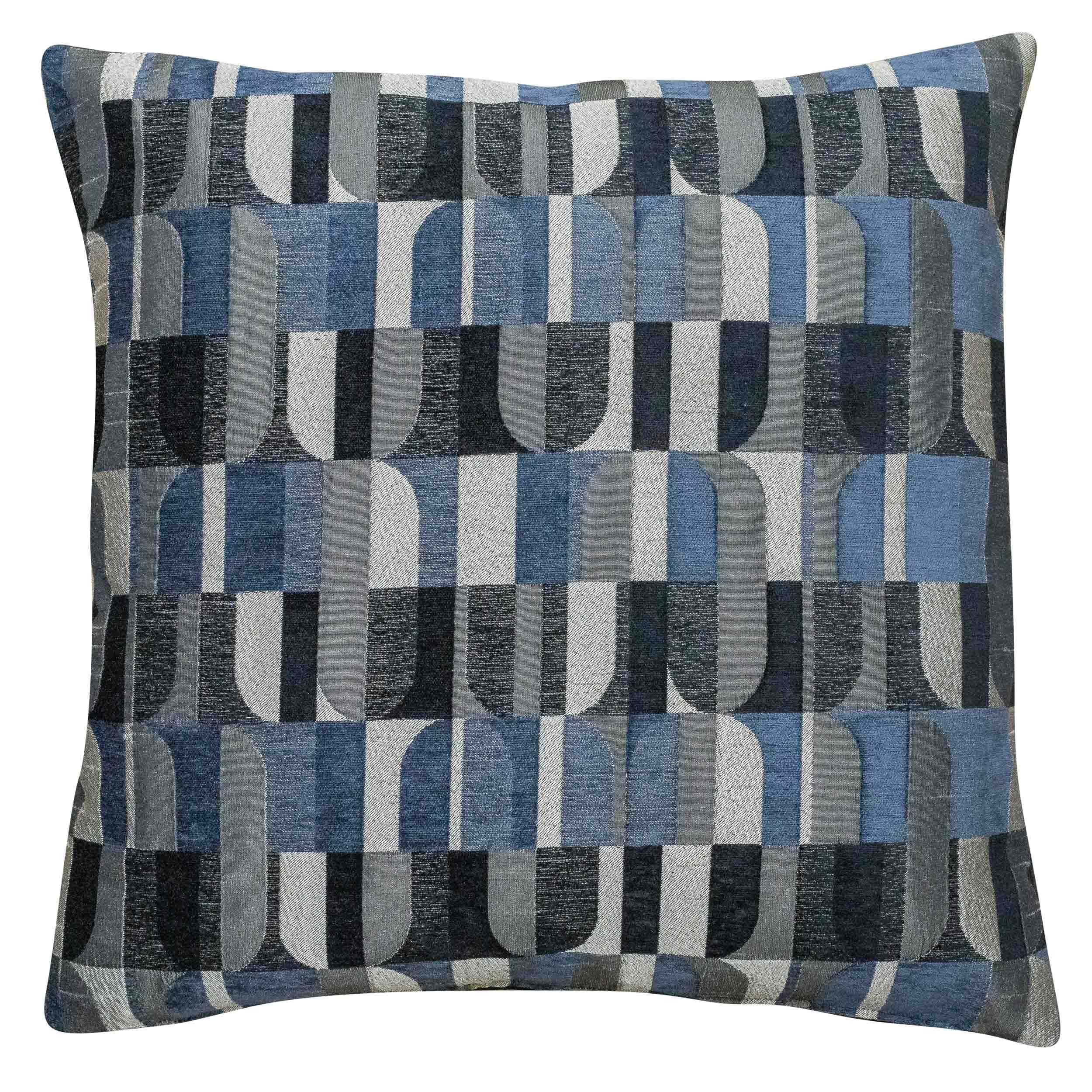 Linen Loft Moderne Art Deco Geo Extra-Large Cushion Cover in Indigo Blue. Woven Velvet Chenille Geometric Pattern. 23x23 XL Cushion Cover Only.