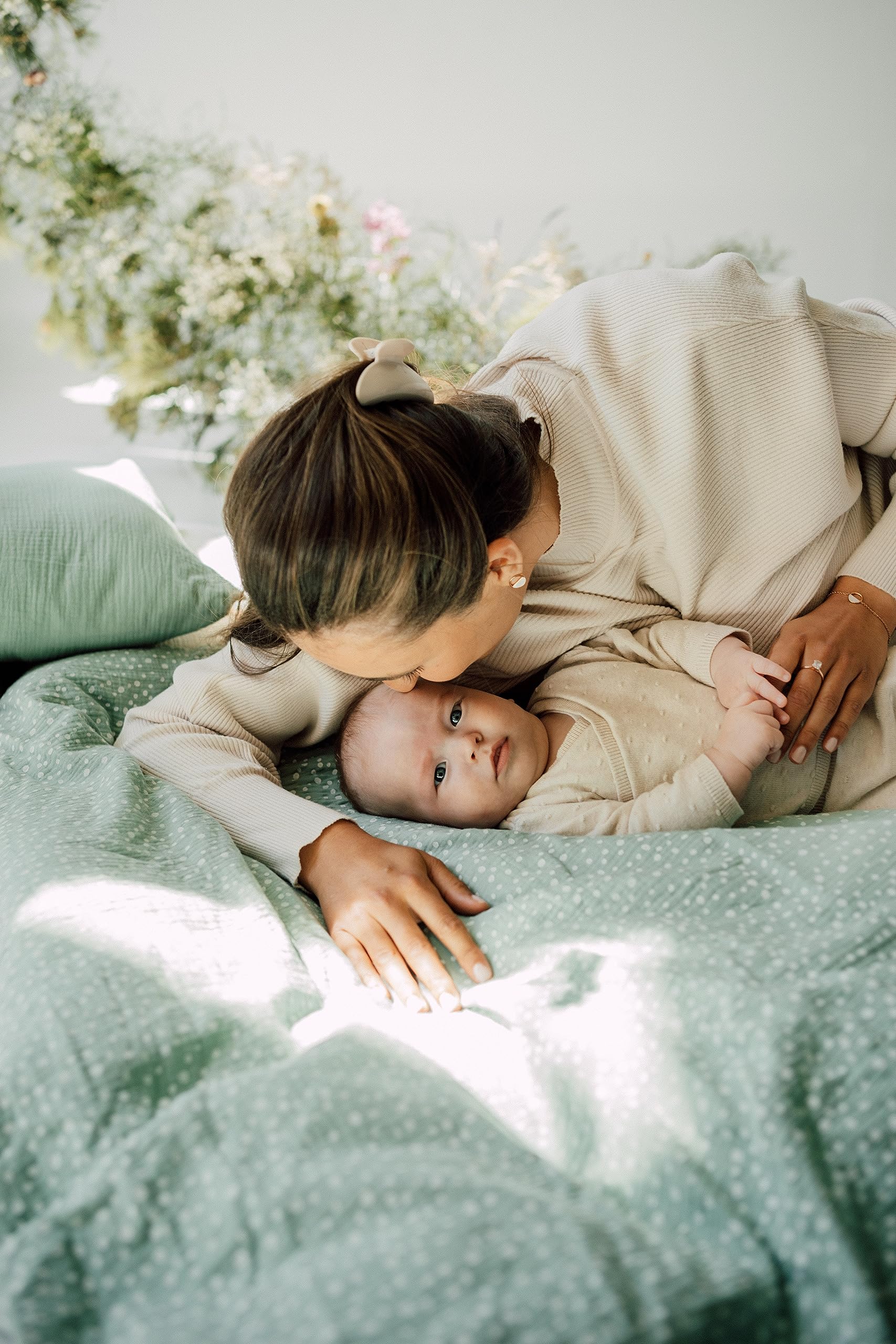 TISU Baby Crib Duvet Cover Soft Muslin Double Gauze Bedding Boy Girl Nursery Kids Sheet Bedsheets (Mint Dot)