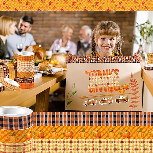Miniatura 5 de Juego de cinta Washi de arce de calabaza de 16.4 pies, 12 rollos de hojas de otoño con tema de Acción de Gracias, decoración para álbumes de