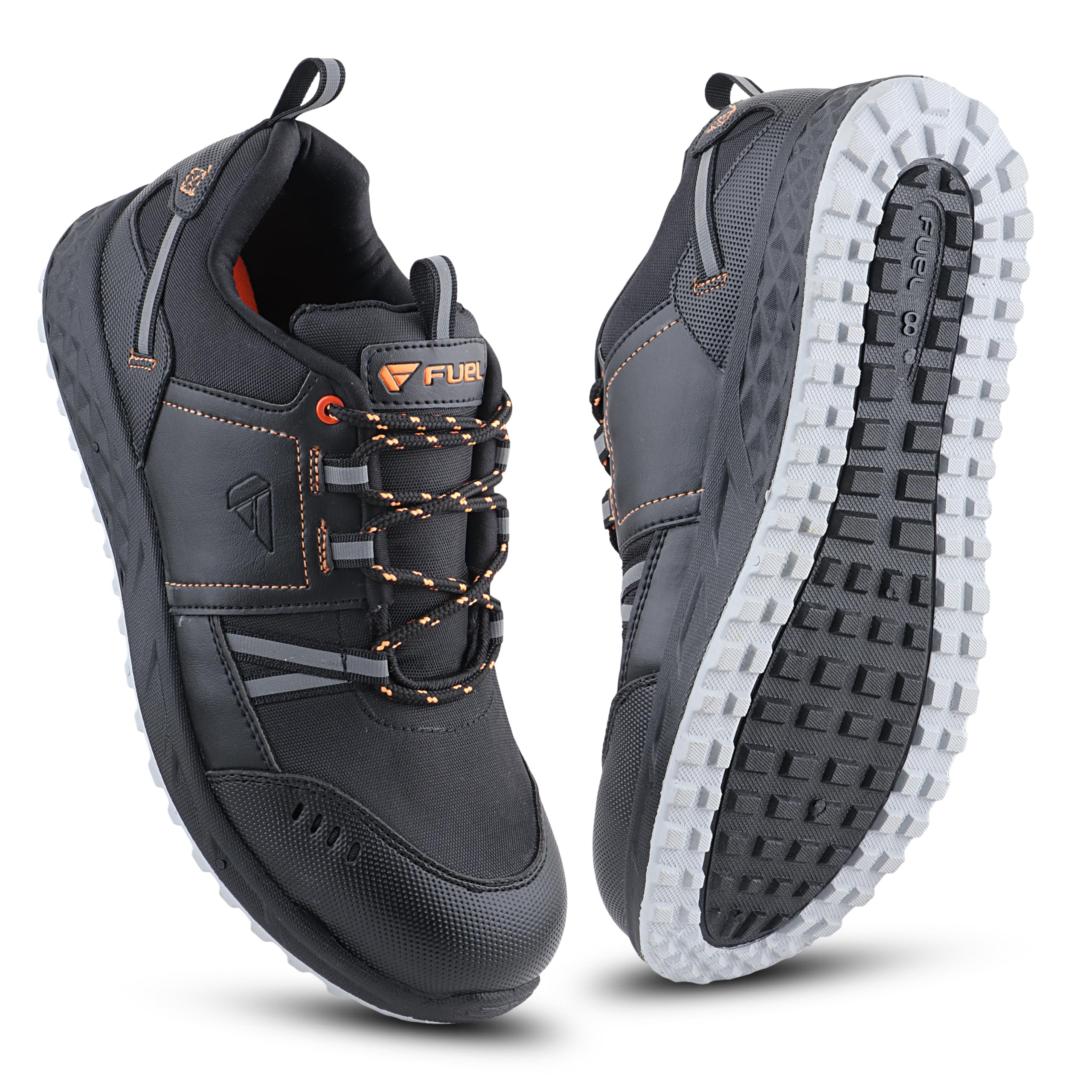 FUEL Flute Safety Shoes for Men | Industrial Steel Toe (150J) | Synthetic + PVC Upper & Rubber Double Density Sole | Kevlar Insole & Energy Absorption | Breathable Mesh Lining (Black-Size-10UK)