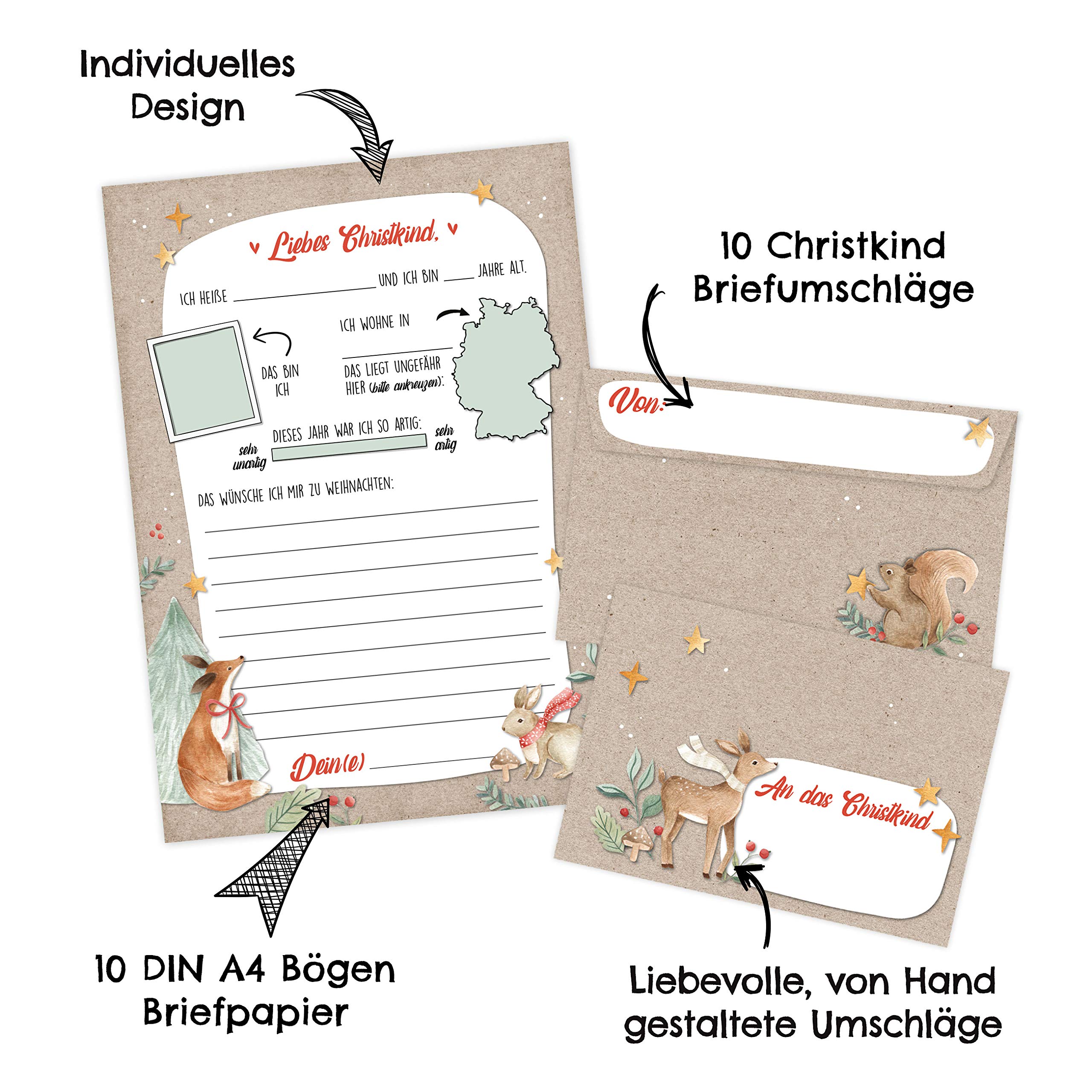 Papierdrachen Letters to Santa Claus, Christ Child, Christmas Post for Children, with Envelopes - Image 2