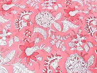 Vista 4 de AVKA Studio Tela Estampada a Mano por Yarda - PRECORTADA 3 Yardas 42 Pulgadas de Ancho - Material 100% Algodón - Patrón Floral Rosa - Tela India