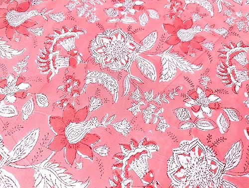Miniatura 4 de AVKA Studio Tela Estampada a Mano por Yarda - PRECORTADA 3 Yardas 42 Pulgadas de Ancho - Material 100% Algodón - Patrón Floral Rosa - Tela India