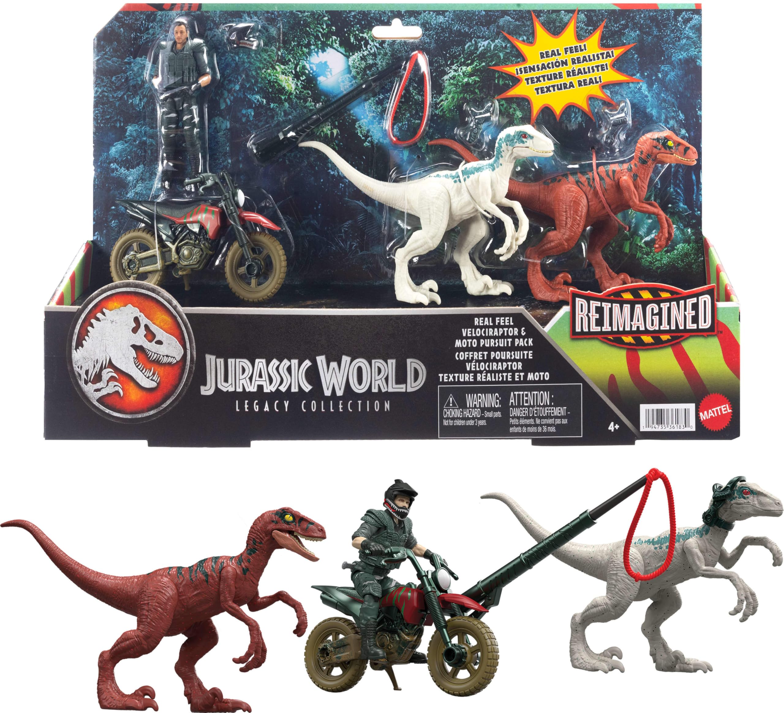 Jurassic World JLD28 Reimagined Motorcycle, Owen Grady & Raptors
