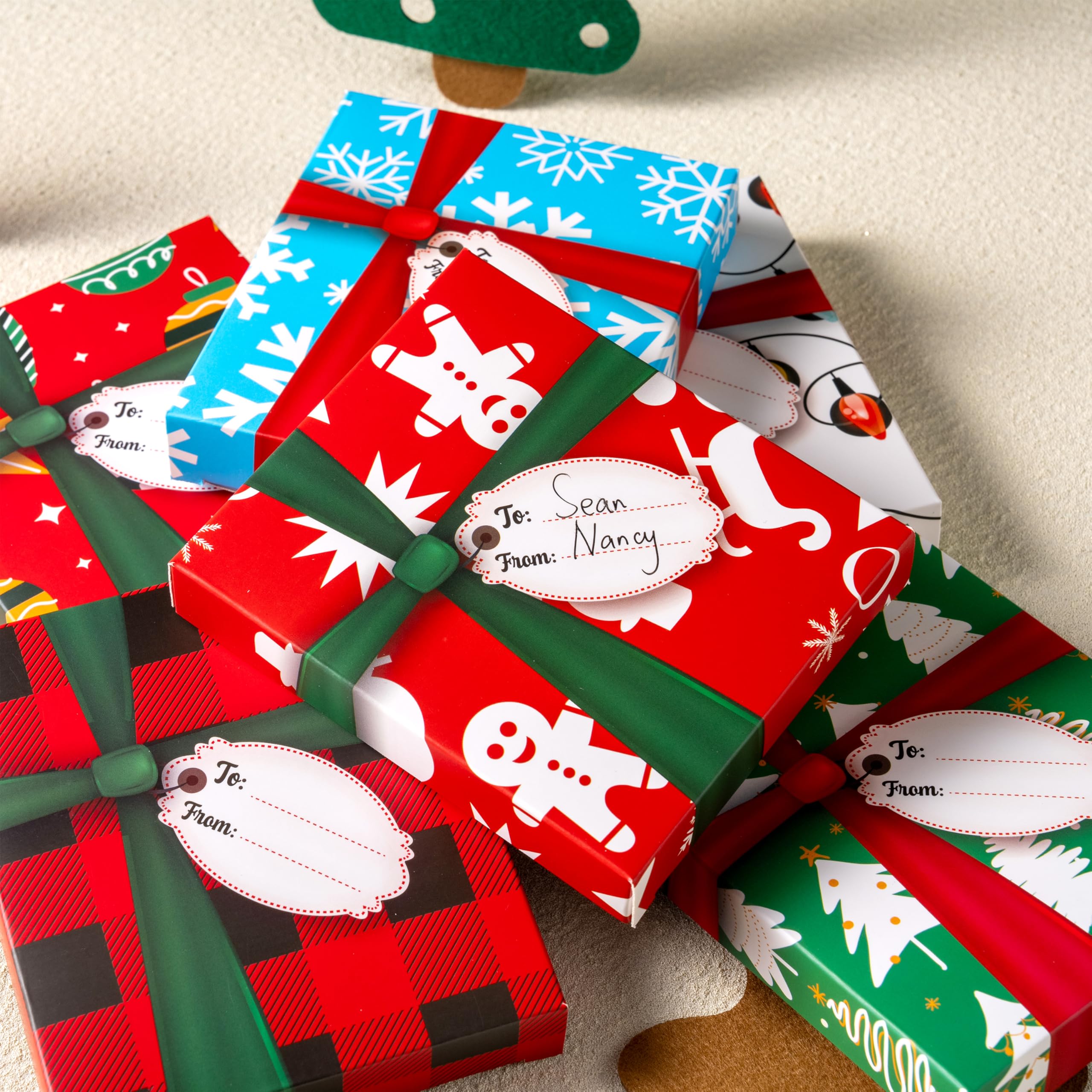 JOYIN 6 Stück Weihnachtskartenhalter Geschenkboxen, Geschenkkarten-Boxen mit Schleifen und Etiketten, für Urlaub, Geldhalter, Geschenkboxen, Weihnachts-Süßigkeiten-Geschenkpapier, Geschenk extra