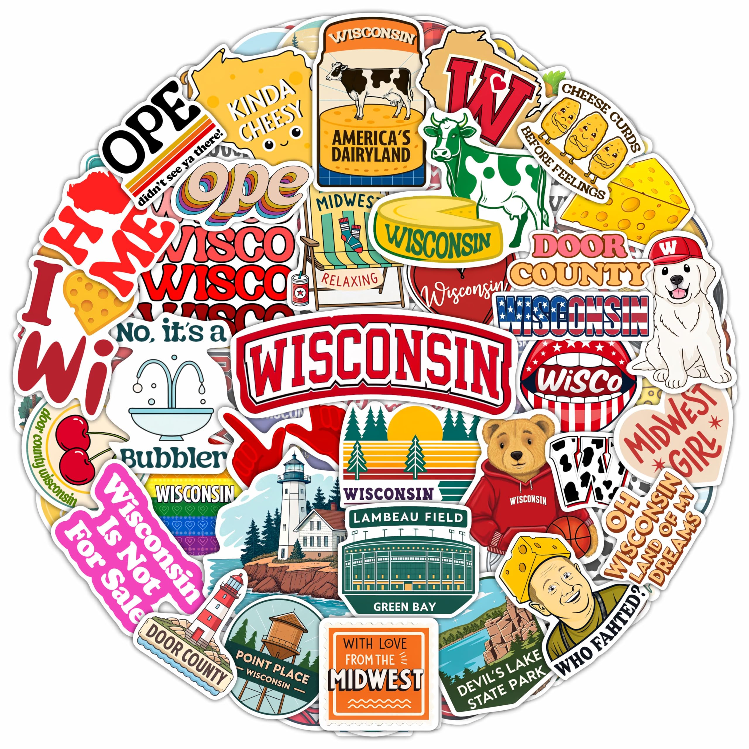 100Pcs Wisconsin Stickers and Decals for Water Bottle, Laptops, for Luggage - Wisconsin Gifts, Party Supplies - Gift for Women & Men