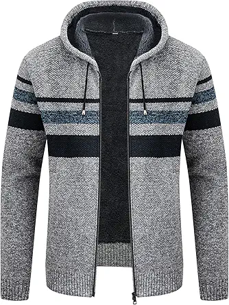 V VALANCH Men Hoodie Zip Up Winter Sherpa Lined Sweatshirt Heavyweight Thick Warm Fleece Jacket Coat