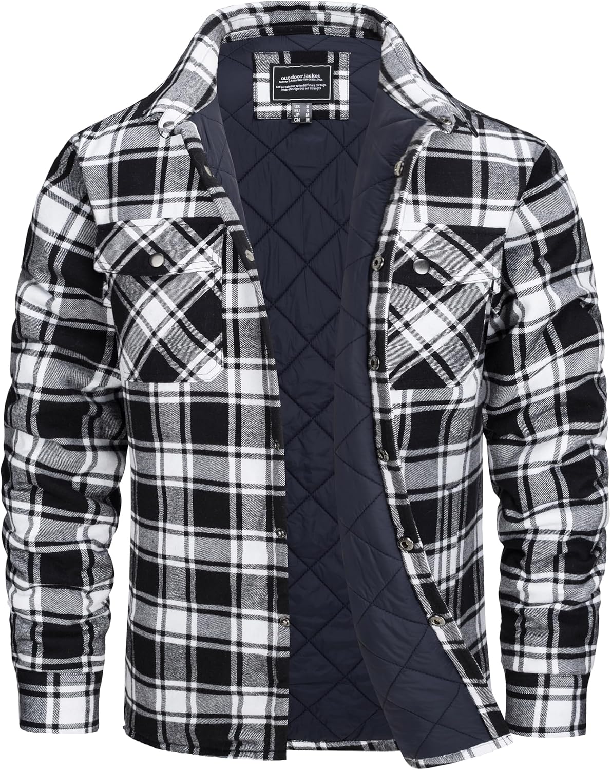 CRYSULLY Men's Flannel Shirt Jacket Cotton Quilted Lined Button Down Plaid Shirt Jacket Winter Warm Heavyweight Shackets