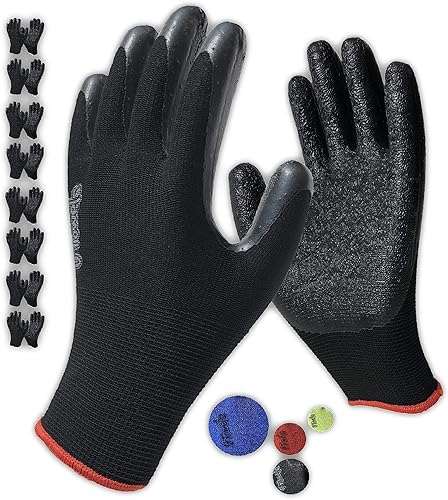 Guantes de trabajo de seguridad con revestimiento de látex, paquete de 8 pares, color negro, XL