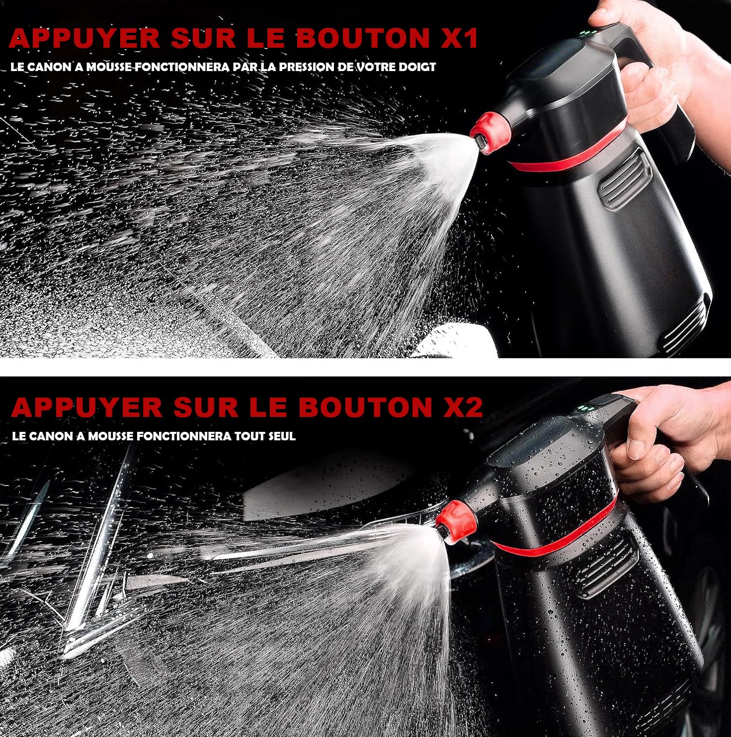 Canon a Mousse Foam Sprayer - Canon a Mousse Voiture 2L, Canon a Mousse Electrique avec Batterie USB C, Fonction Mousse Automatique, Idéal pour Nettoyage de Voitures, Roues, Vitres