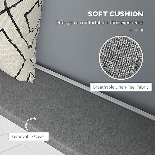 Miniatura 7 de HOMCOM Banco de zapatos, banco de entrada con 2 cajones abatibles, cojín de asiento y 2 rejillas de ventilación para 8 pares de zapatos para