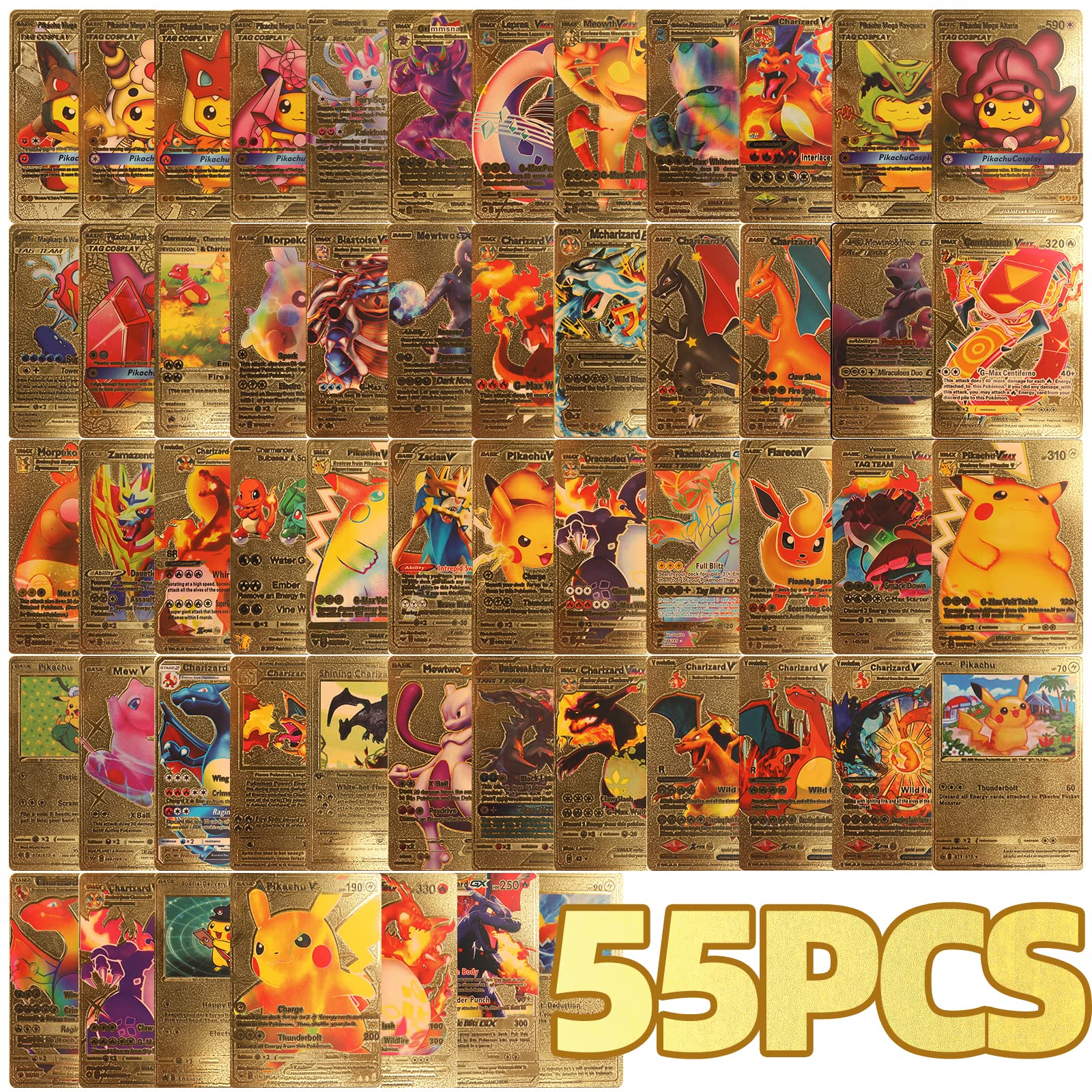 Amazon.com: 55 PCS Gold Foil Rare Cards TCG Deck Box Including Assorted Rare  Foil Cards(15 Vmax Cards, 14 V Series Cards, 11 GX Rares, 2 EX Rares,1 DX  Charizard, 1 Mystery Cards