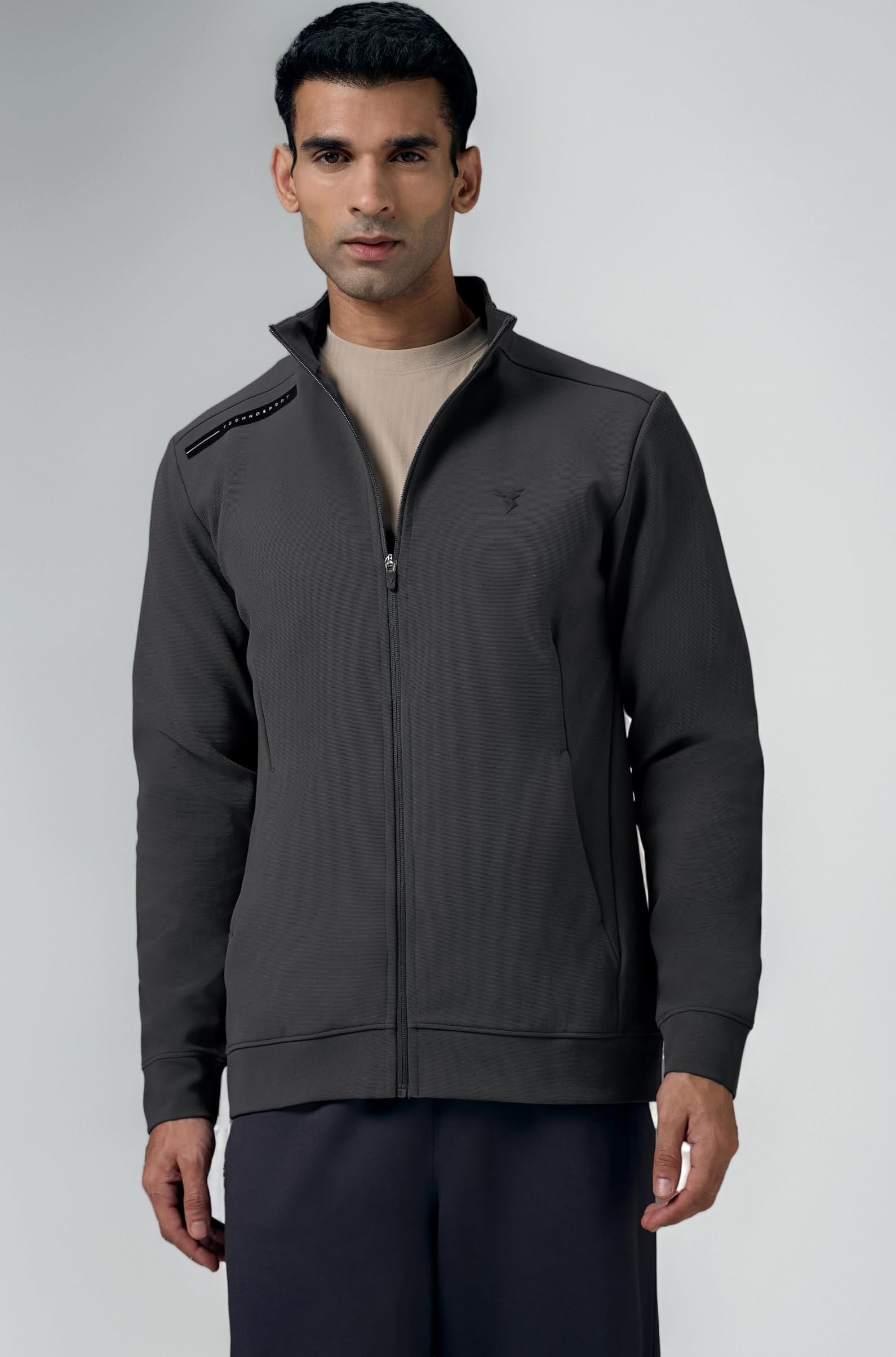 Men's Regular Fit Solid Mock Collar Jacket With Elasto Plus for Sports, Gym & Regular Use