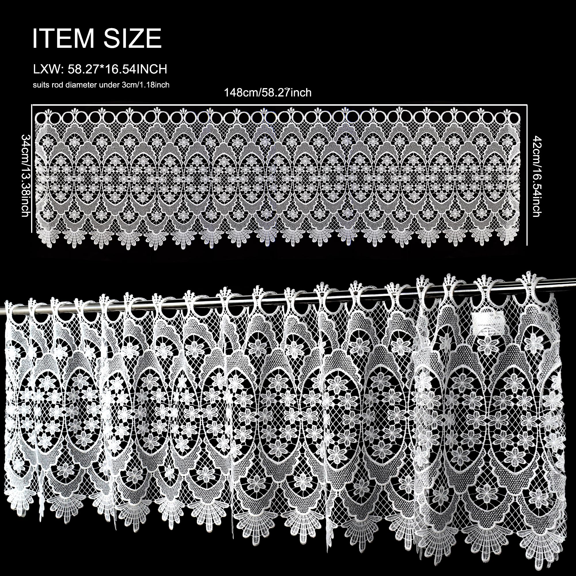 Molaxhome White Lace Window Valances 59inch,Rod Pocket Curtain Sheer Valance, for Home Kitchen Decor Window Treatments 681 W148xL42 cm - Image 3