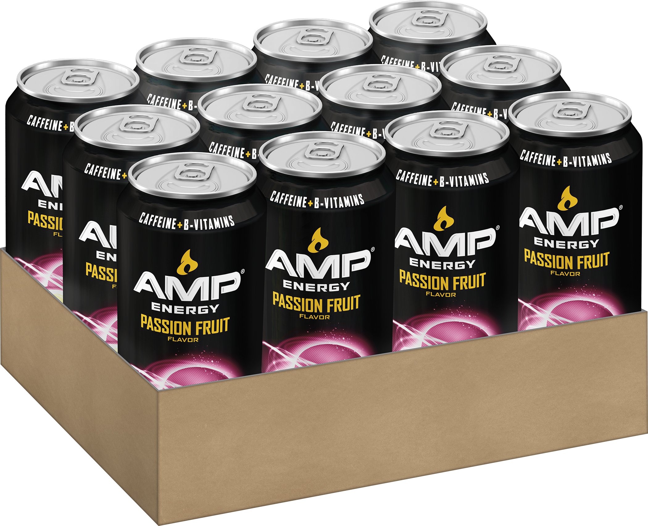 AMP Energy, Passion Fruit, Caffeine, B Vitamins, 16 fl oz. cans (12 Pack)