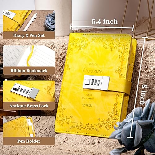 Vista 37 de CAGIE Diario con candado para niñas, A5 con contraseña rellenable, con forro, diario bloqueado, lindo regalo de Navidad y cumpleaños para niñas