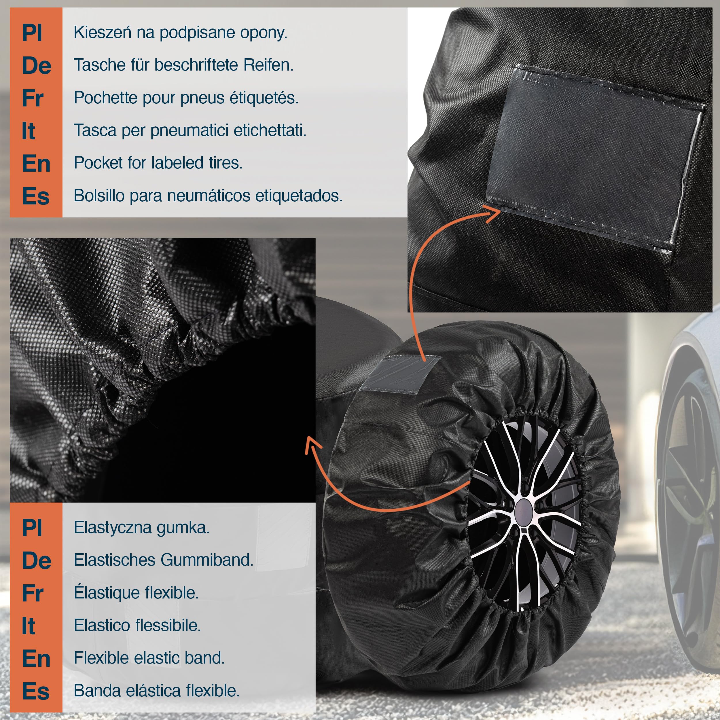 Reifen Tasche 20-23 Zoll (4 Stück) – Autoreifen Tasche staubdicht & wasserabweisend – Schutzhülle für Reifenaufbewahrung – Reifenhülle mit Gummizug – Reifenschutz für Lagerung