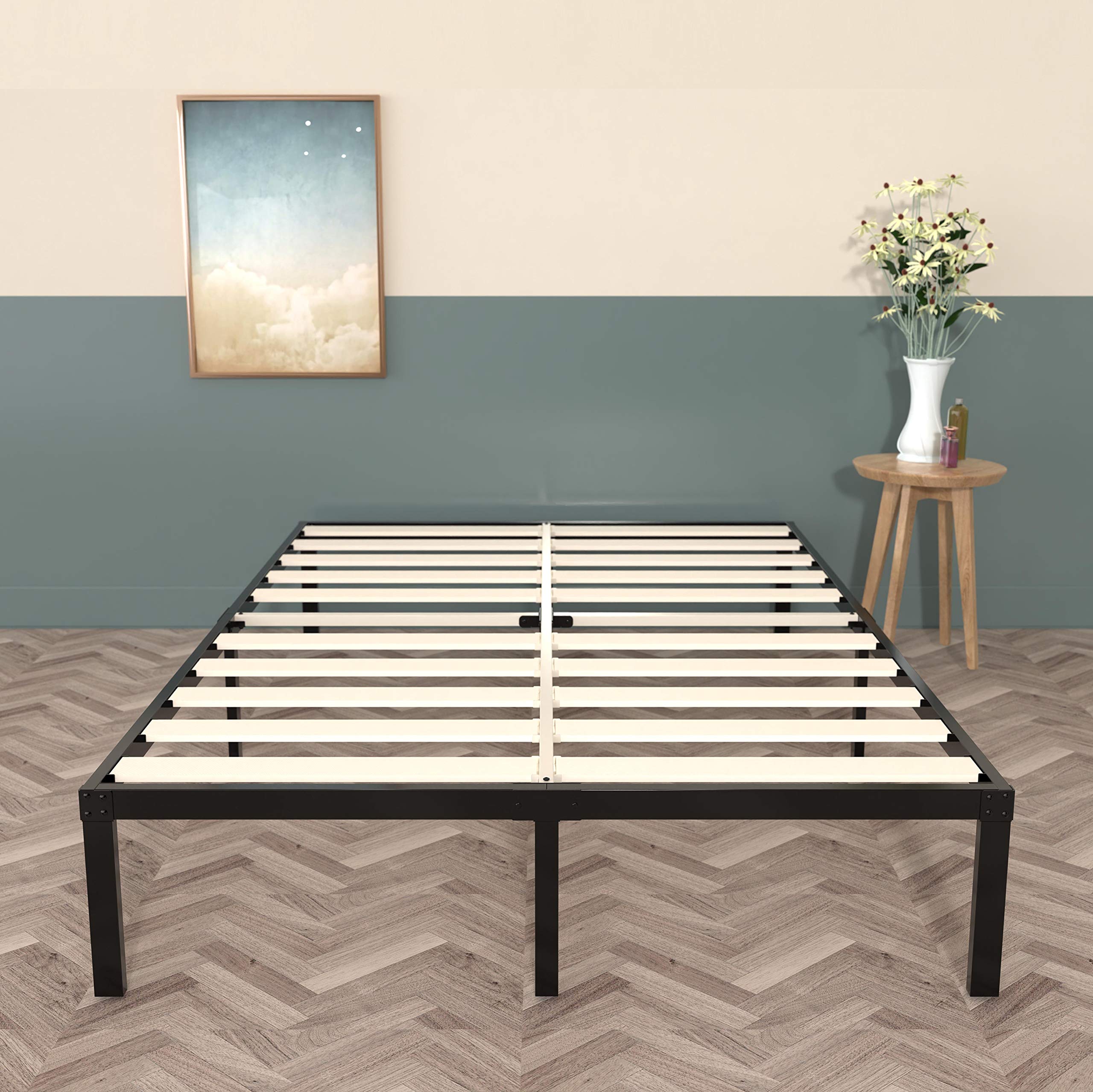 Buy ONEMO Metal Full Size Bed Frame with Solid Wooden Slats Support