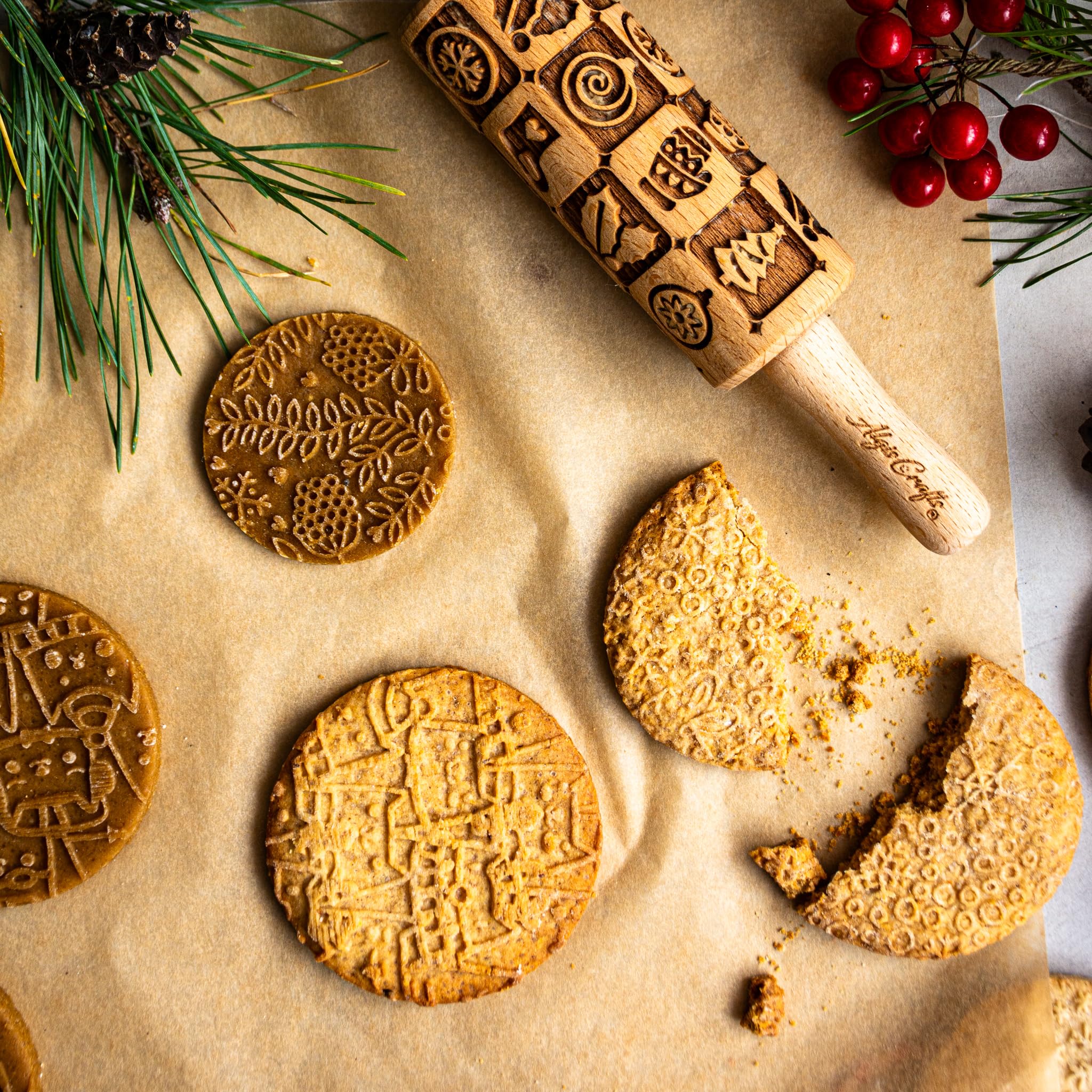 Christmas Fest 3 Mini Embossed Rolling Pin Set. Wooden Laser Engraved Textured Rolling pins for Cookies Modeline - Image 4