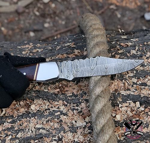 Miniatura 8 de Capra Knives CK-42 Cuchillo de bolsillo plegable hecho a mano de 5 pulgadas plegado, 9 pulgadas de largo en total, mango de madera de rosa de 8