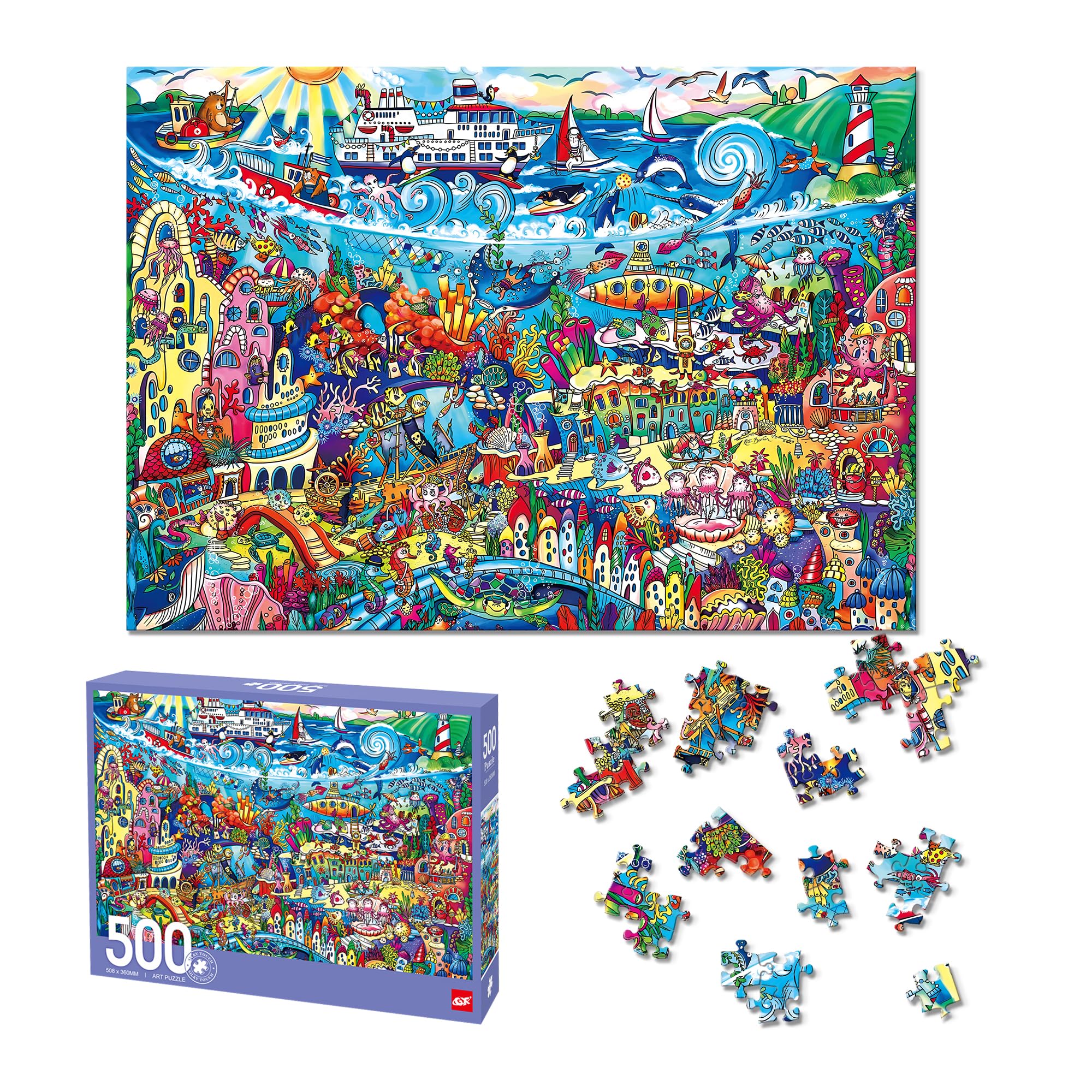 DanMenQing Ocean 500-Piece 3D Swell Art Jigsaw Puzzle - Textured Coral Reef Adventure, Premium Wall Decor & Challenging Adult Puzzles for Stress Relief