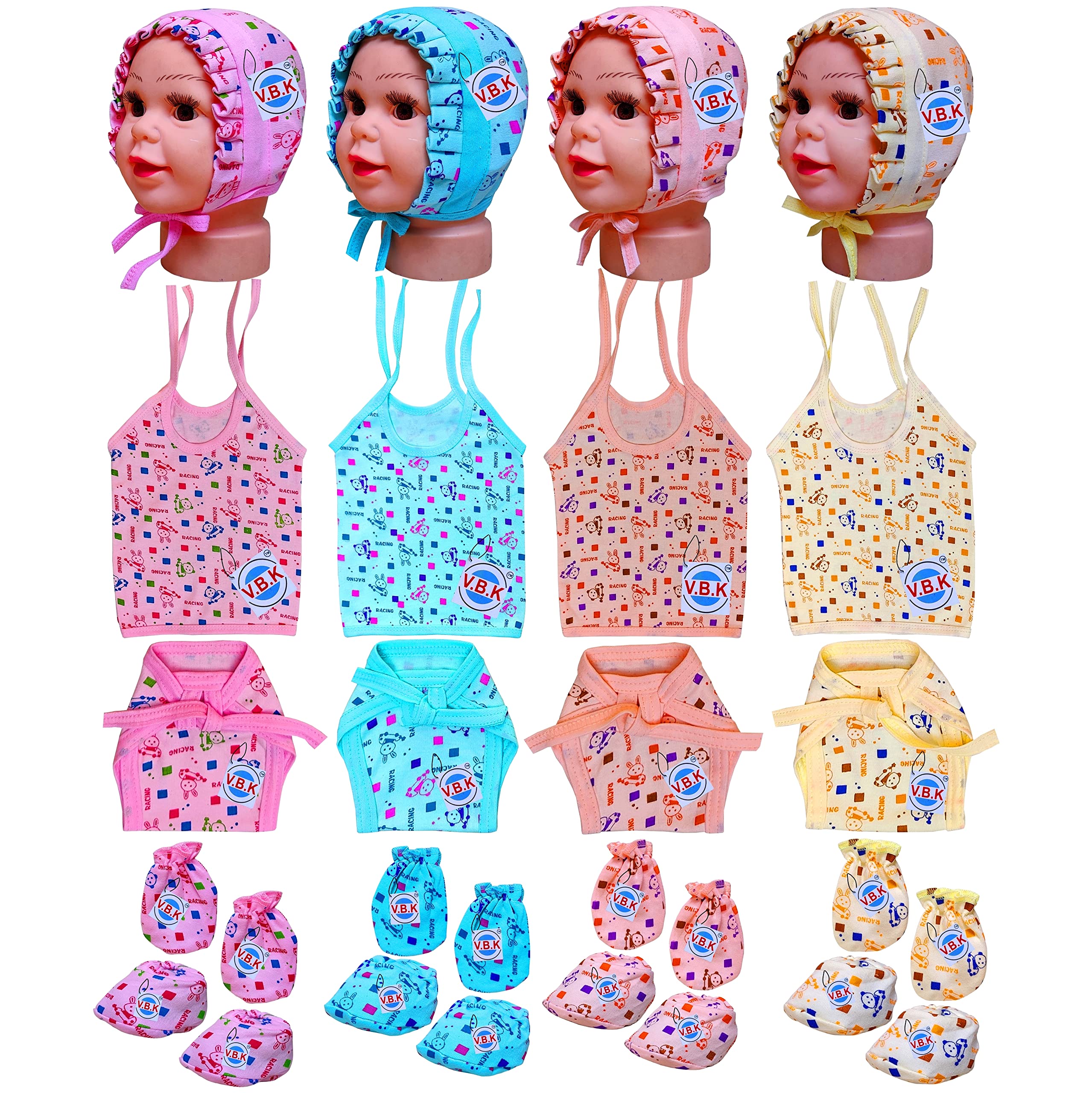 V.B.KBaby Boys and Baby Girls Clothing Set With Jabla, Nappy (Cloth Diaper), Mitten Booties and Cap, 0 to 6 Months, Pure Hosiery Soft Fabric