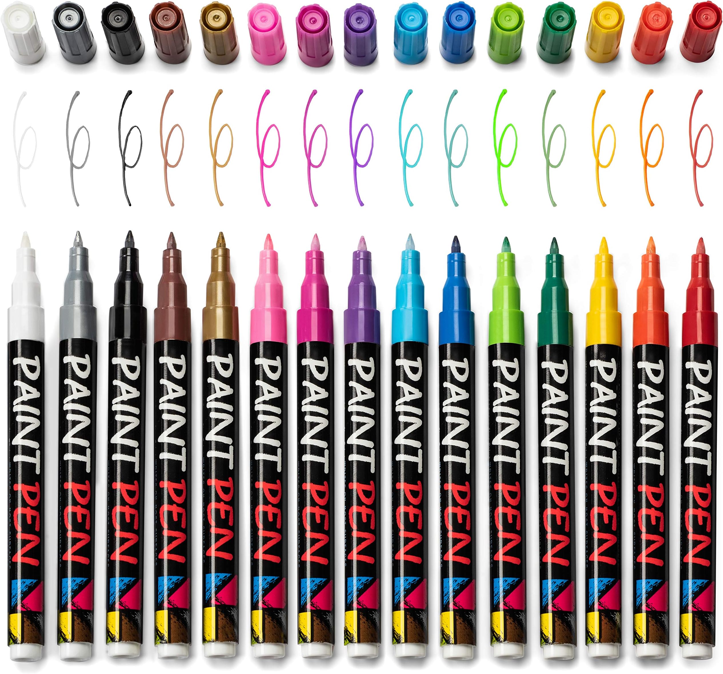 Artaso Acrylic Paint Pens Fine Tip 15-Pack for Artists & Painters | More Vibrant Colors for Arts & Crafts | Permanent Paint Markers for Fabric, Wood, Glass, Ceramic, Paper & Canvas
