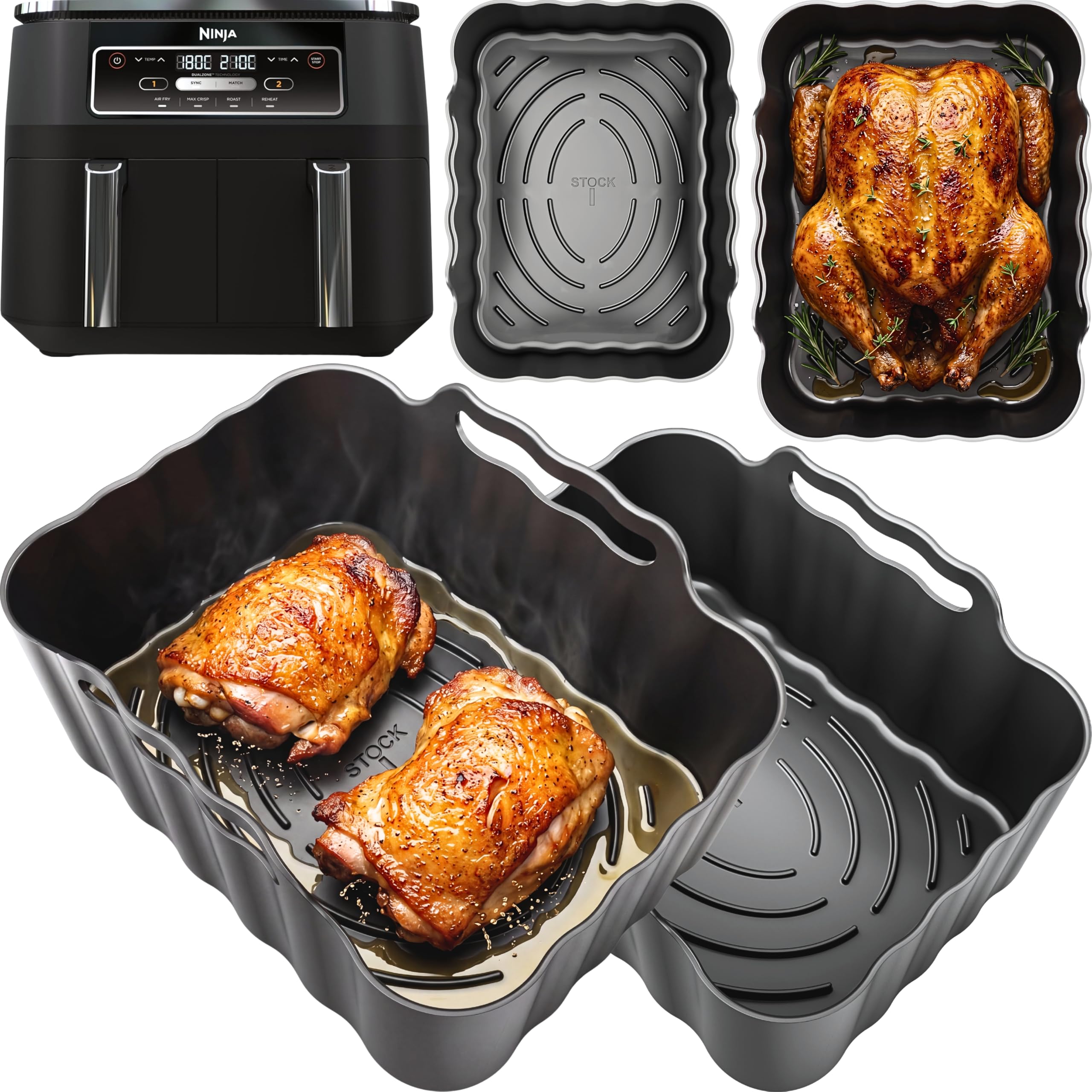 Premium Ninja AF200UK Silicone Liners | Glove-Like Fit | 2.5mm Thick, Convex Base, Dishwasher Safe | 7.6L Ninja Air Fryer Liners | 2PCS Ninja Foodi AF200UK Accessories | by iStock Ltd