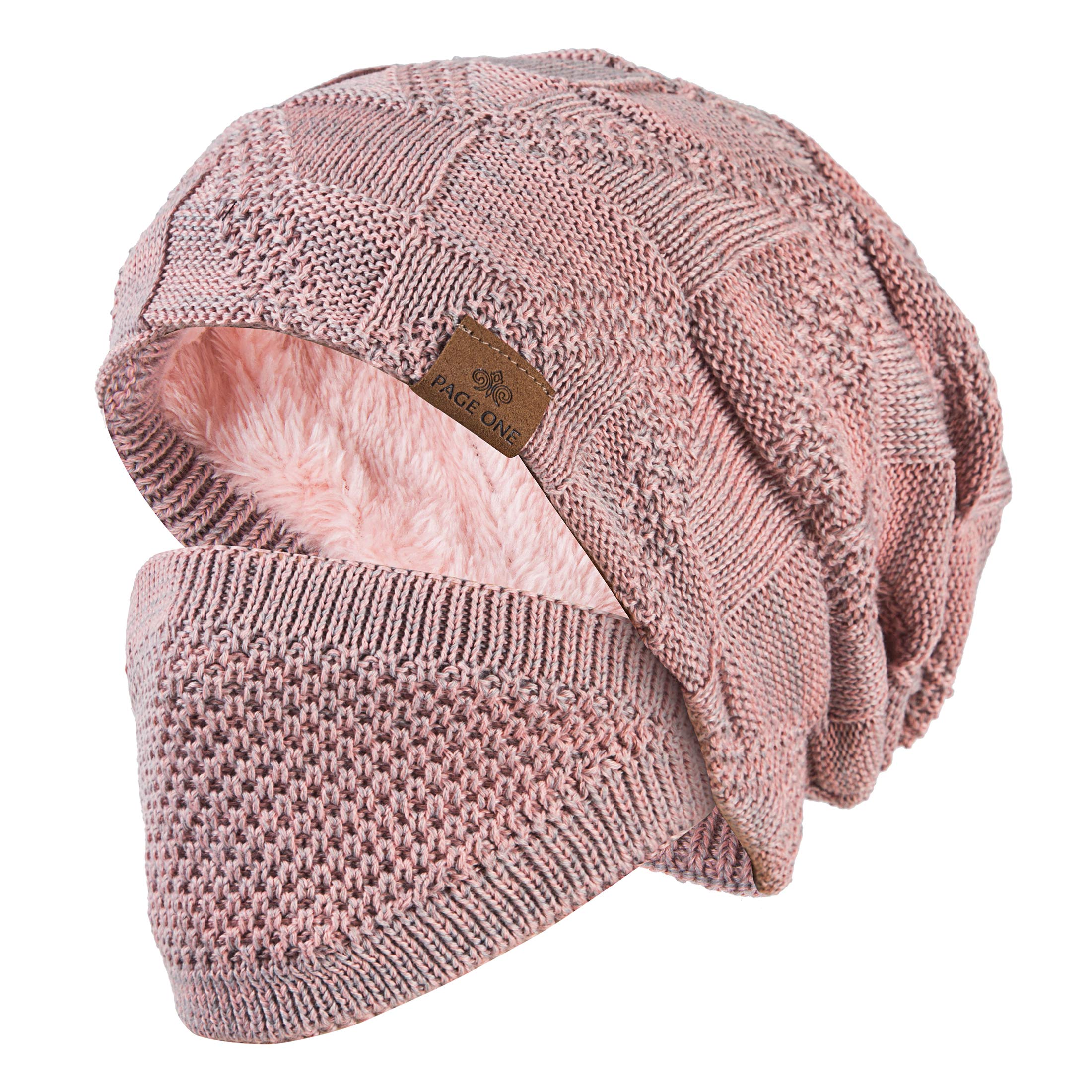 PAGE ONE Mens Winter Slouchy Beanie Warm Fleece Lined Skull Cap Baggy Cable Knit Hat