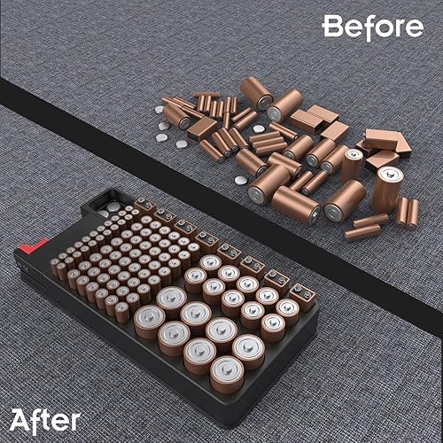 Miniatura 3 de Organizador de baterías con probador de batería para AAA AA C D 9V y caja de almacenamiento de baterías con botón con capacidad para 110 baterías,