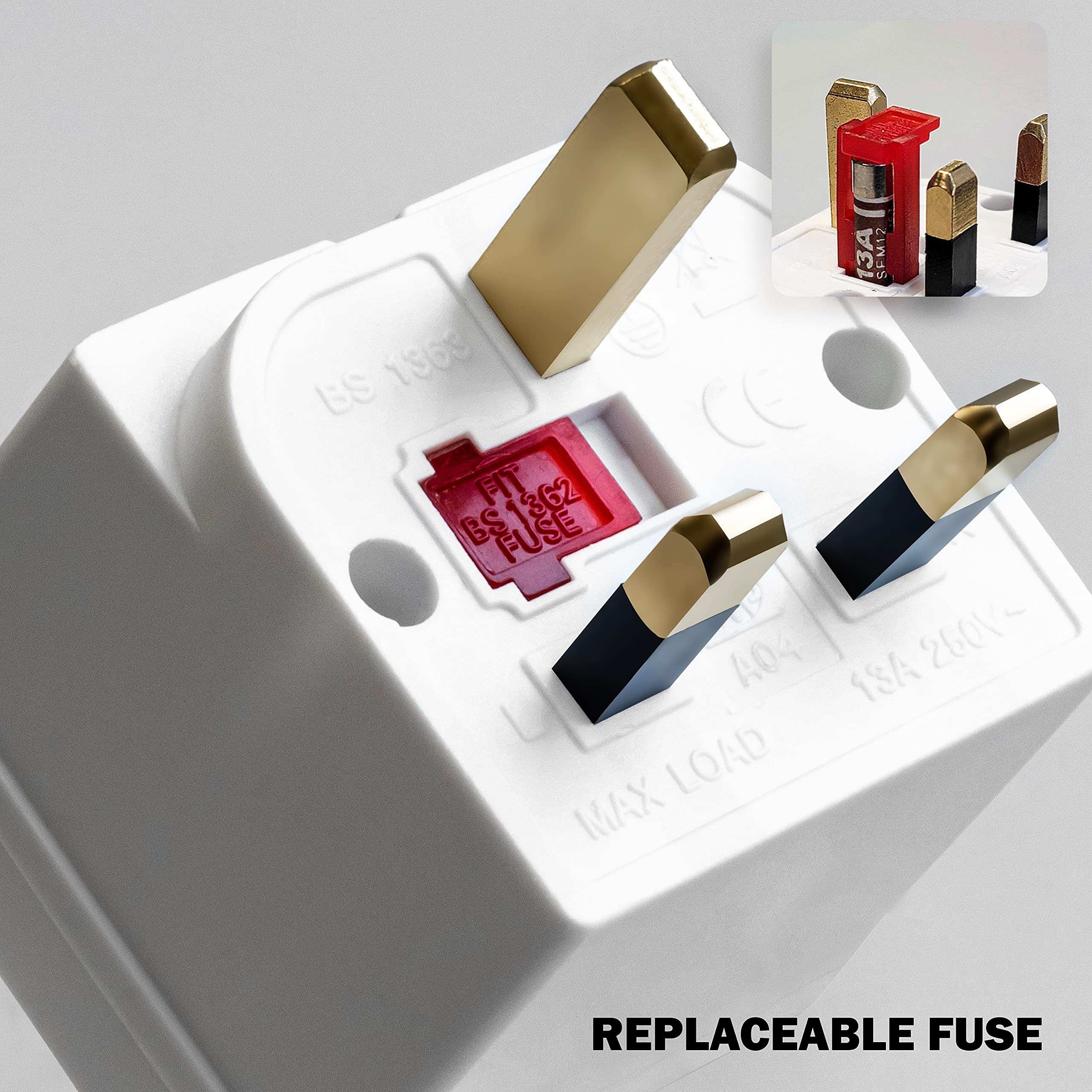 2 Way Double Plug Mains Power Adaptor, 13A 250V UK 3 Pin Multi Socket