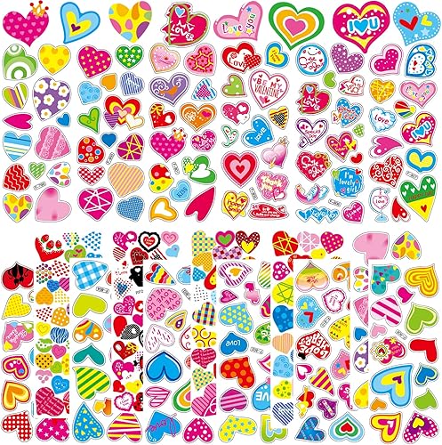 Calcomanías de San Valentín, 20 hojas diferentes, calcomanías de corazón, calcomanías para el día de San Valentín para niños, tarjetas de golosinas