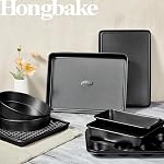 HONGBAKE 9-Piece Baking Pans Set Nonstick, Stackable Non Toxic Bakeware Sets with Diamond Texture, Oven Pan Set for Cooking, Includes Cookie Sheet with Rack, Cake Pan, Roasting Pan, Muffin Tin, Gray
