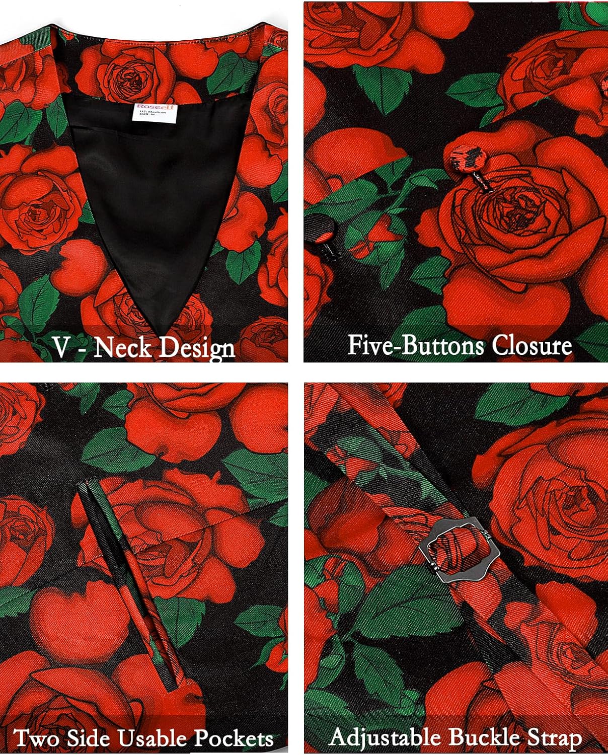 Roseelf Mens Holiday Waistcoat V-Neck Suit Vest with Bowtie