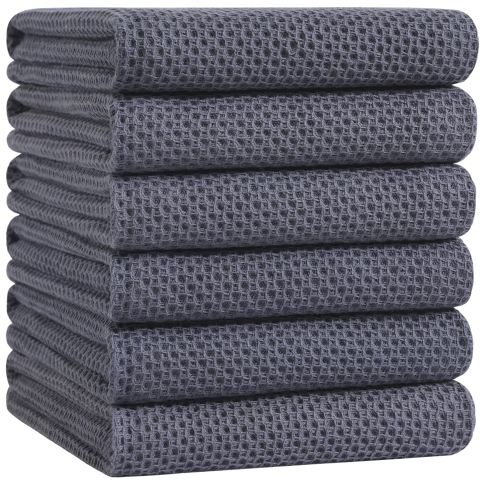 Homaxy 100% Cotton Oversized Waffle Weave Kitchen Towels 6-Pack, Dark Grey