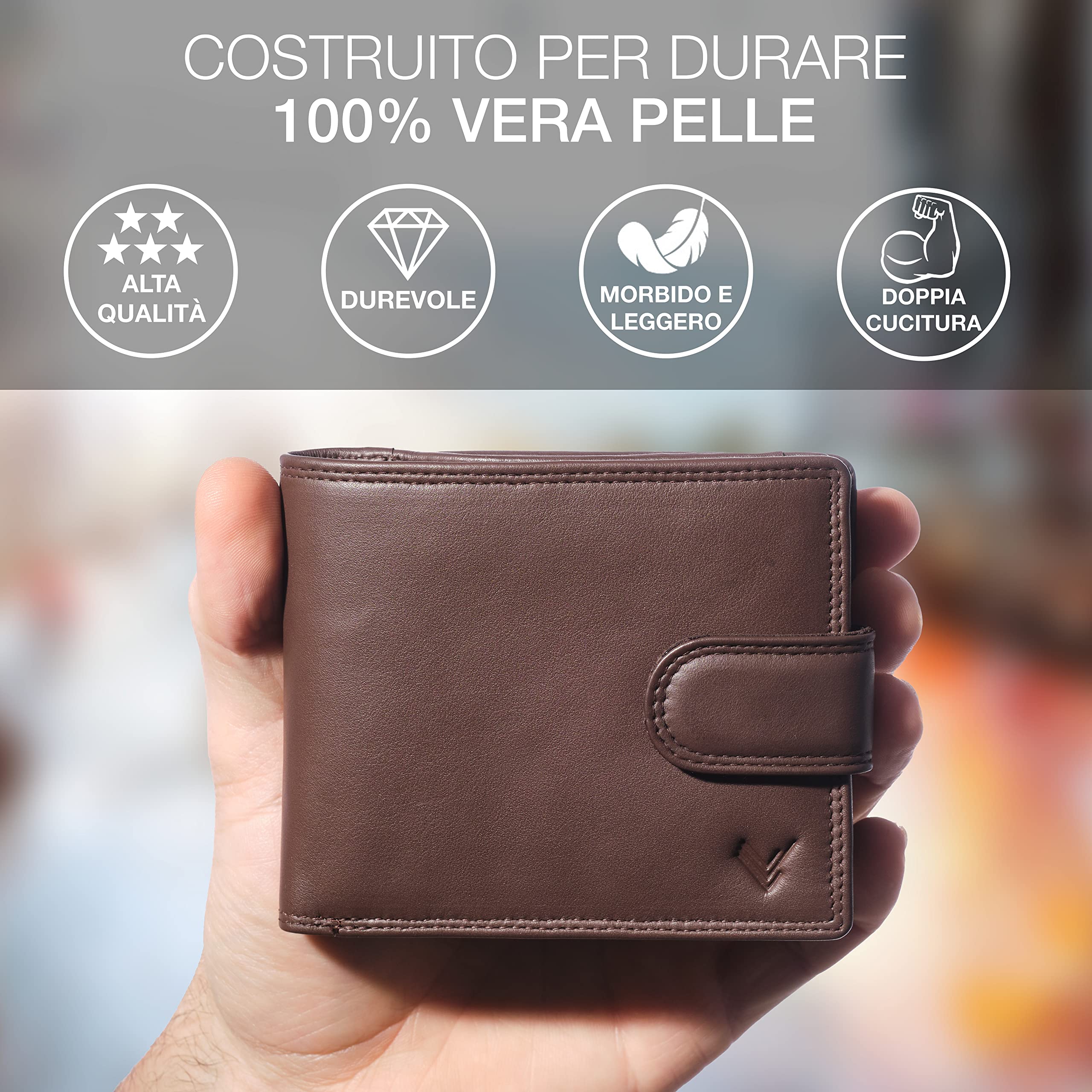 Lavalen® Portafoglio Uomo Pelle Vera con Blocco RFID - Portamonete Uomo con Cerniera Fatto a Mano - Portafoglio Ragazzo Grande Capacità - Portafoglio Porta Carte di Credito Regalo Uomo Perfetto.