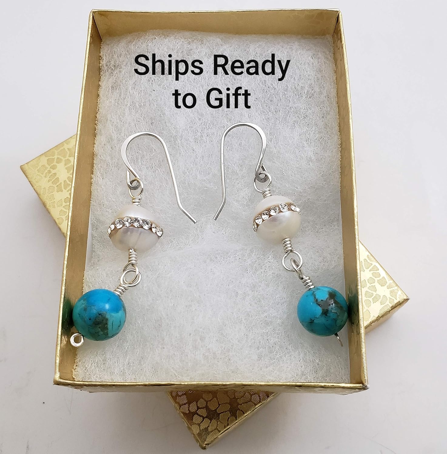 Kingman Turquoise Pearl Sterling Silver Earrings